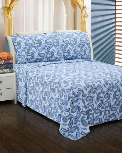 Superior Flannel Deep Pocket Paisley Sheet Set In Blue