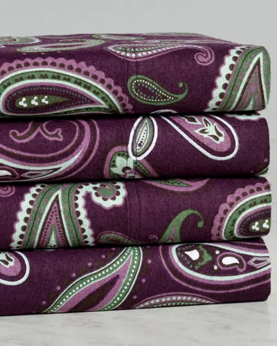 Superior Flannel Deep Pocket Paisley Sheet Set In Purple