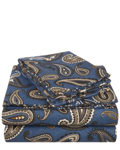 Superior Flannel Paisley Printed Sheet Set In Blue