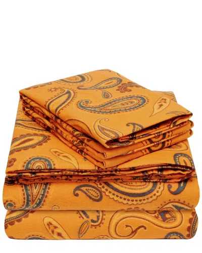 Superior Flannel Paisley Printed Sheet Set In Yellow