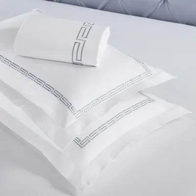 Superior Harrison Cotton Greek Key Embroidered 3 Piece Duvet Cover Set By  In White,silver
