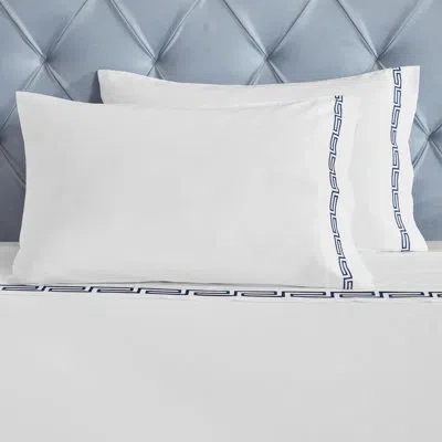 Superior Harrison Cotton Greek Key Embroidered Deep Pocket Bed Sheet Set By  In White,navy Blue
