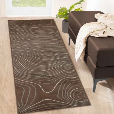 Superior Hawk Veer Modern Abstract Wood Grain Indoor Runner Or Area Rug In Wood,chocolate