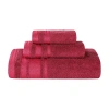 Superior 3pc Zero Twist Cotton Dobby Border Plush Soft Absorbent Towel Set In Red