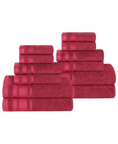 Superior Hays Cotton Absorbent Quick Dry 12-piece Towel Set In Red