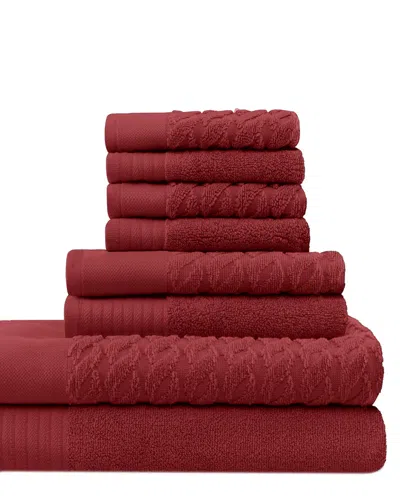 Superior Herringbone Jacquard & Solid 8pc Turkish Cotton Towel Set
