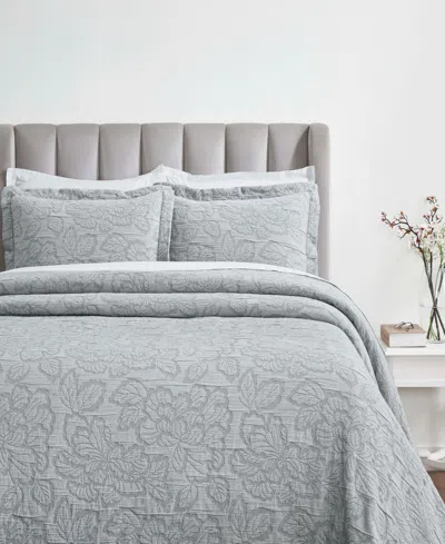 Superior Hibiscus Cotton Matelasse Woven 3-pc. Bedspread Set, Full In Blue