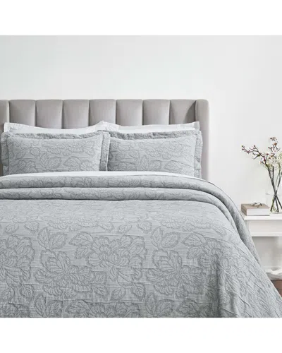 Superior Hibiscus Medium Weight Matelasse Woven Bedspread Set In Blue