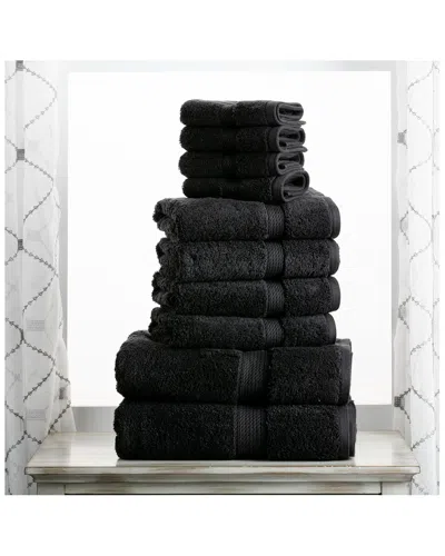 Superior Highly Absorbent 10pc Ultra Plush Egyptian Cotton Towel Set In Black