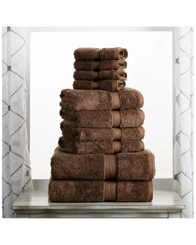 Superior Highly Absorbent 10pc Ultra Plush Egyptian Cotton Towel Set In Chocolate