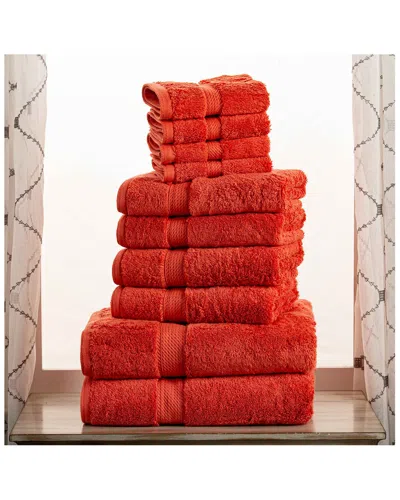 Superior Highly Absorbent 10pc Ultra Plush Egyptian Cotton Towel Set In Coral