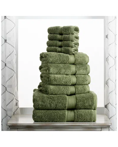Superior Highly Absorbent 10pc Ultra Plush Egyptian Cotton Towel Set In Forest Green