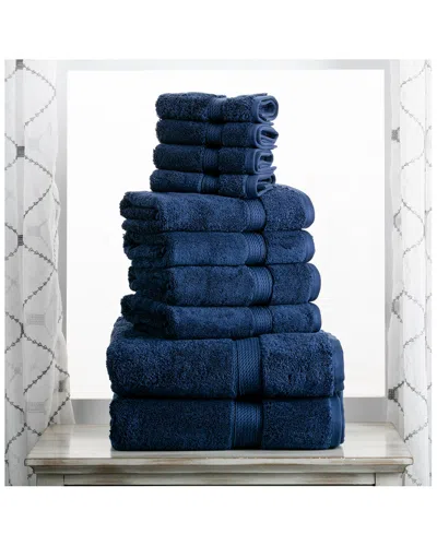 Superior Highly Absorbent 10pc Ultra Plush Egyptian Cotton Towel Set In Navy