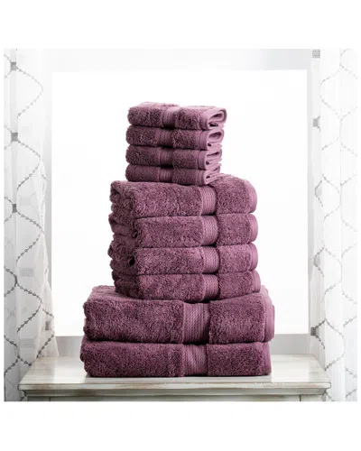 Superior Highly Absorbent 10pc Ultra Plush Egyptian Cotton Towel Set In Plum