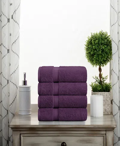 Superior Highly Absorbent 4 Piece Egyptian Cotton Ultra Plush Solid Hand Towel Set In Purple