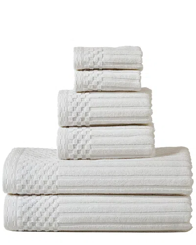 Superior Highly Absorbent 6pc Solid And Checkered Border Cotton Towel Set