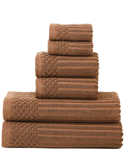 Superior Highly Absorbent 6pc Solid And Checkered Border Towel Set