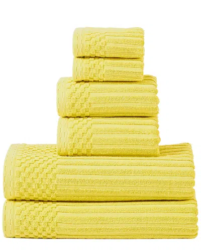 Superior Highly Absorbent 6pc Solid And Checkered Border Towel Set