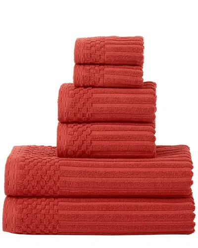 Superior Highly Absorbent 6pc Solid And Checkered Border Towel Set