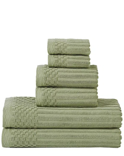 Superior Highly Absorbent 6pc Solid And Checkered Border Cotton Towel Set In Green