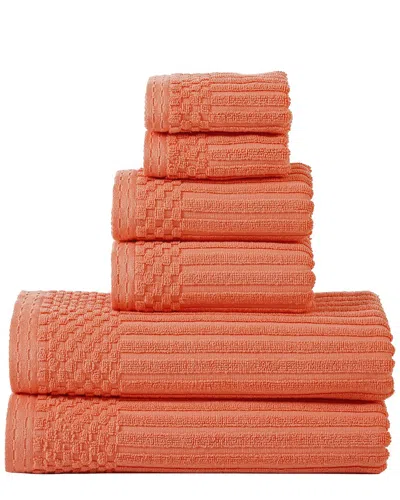 Superior Highly Absorbent 6pc Solid And Checkered Border Cotton Towel Set In Pink