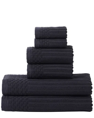 Superior Highly Absorbent 6pc Solid And Checkered Border Cotton Towel Set In Black