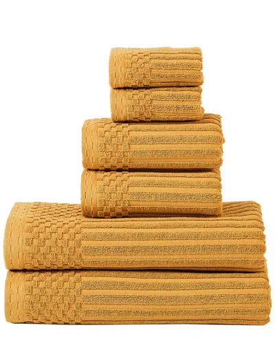 Superior Highly Absorbent 6pc Solid And Checkered Border Cotton Towel Set In Yellow