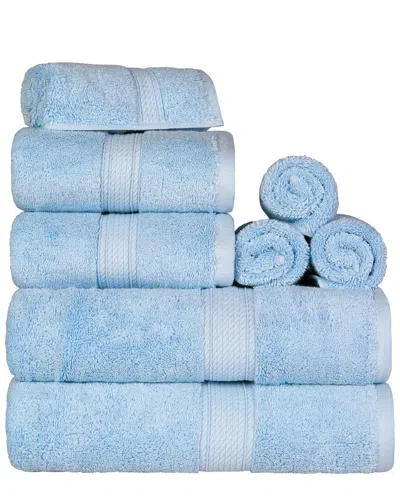 Superior Highly Absorbent 8pc Ultra Plush Solid Egyptian Cotton Towel Set In Blue