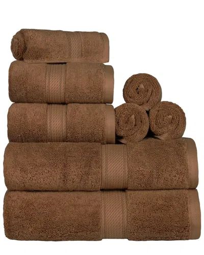 Superior Highly Absorbent 8pc Ultra Plush Solid Egyptian Cotton Towel Set In Chocolate