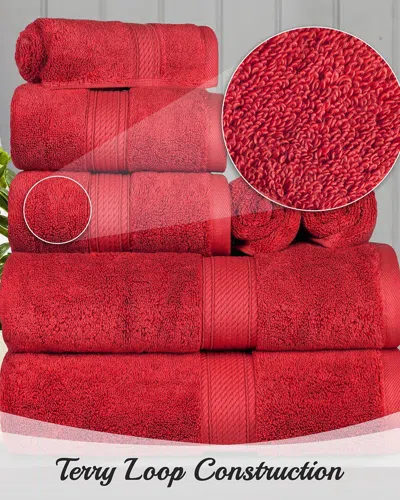 Superior Highly Absorbent 8pc Ultra Plush Solid Egyptian Cotton Towel Set In Red