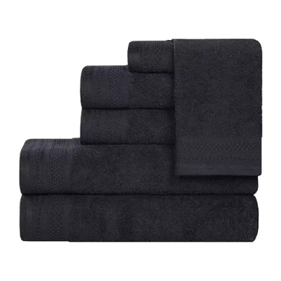 Superior Honeycomb Collection | 100% Combed Cotton 6-pc. Quick Dry Solid Bath Towel Set In Black