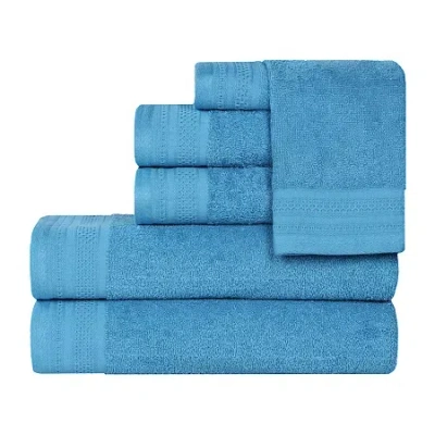 Superior Honeycomb Collection | 100% Combed Cotton 6-pc. Quick Dry Solid Bath Towel Set In Blue