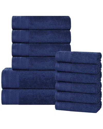 Superior Honeycomb Textured Waffle Border Cotton Medium Weight 12pc Towel Set In Blue