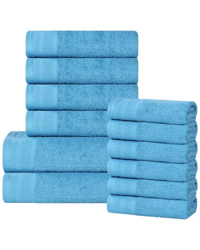 Superior Honeycomb Textured Waffle Border Cotton Medium Weight 12pc Towel Set In Blue