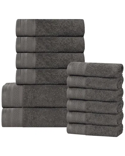 Superior Honeycomb Textured Waffle Border Cotton Medium Weight 12pc Towel Set In Gray