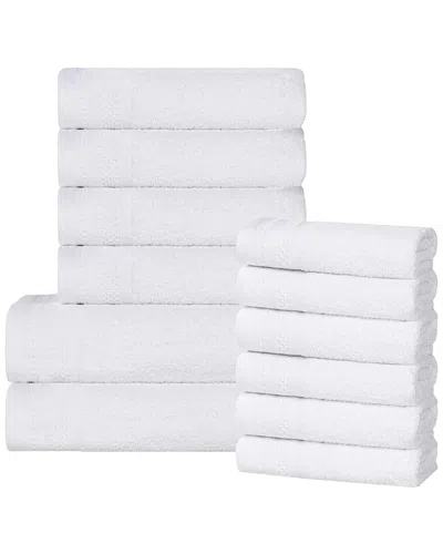 Superior Honeycomb Textured Waffle Border Cotton Medium Weight 12pc Towel Set In White