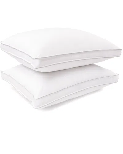 Superior Hypoallergenic Soft Durable 2pc Gusset Microfiber Pillow Set In White