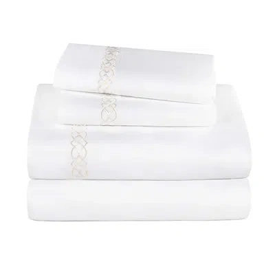 Superior Infinity Scroll Embroidered Certified Egyptian Cotton 1000 Thread Count Bed Sheet Set In White,ivory