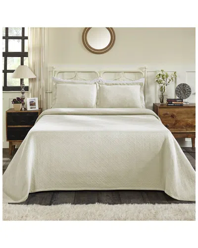 Superior Jacquard Matelasse Basketweave 3pc Cotton Bedspread Set In Ivory