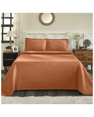 Superior Jacquard Matelasse Basketweave 3pc Cotton Bedspread Set In Orange