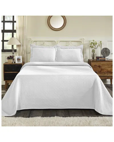 Superior Jacquard Matelasse Basketweave 3pc Cotton Bedspread Set In White