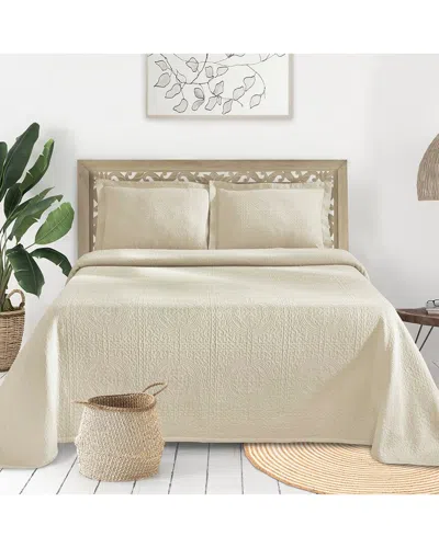 Superior Jacquard Matelasse Cotton Medallion Bedspread Set In Neutral
