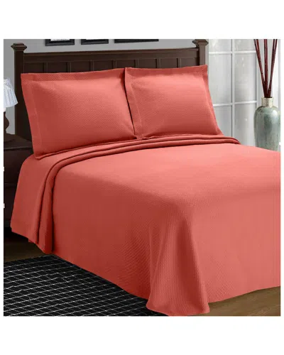 Superior Jacquard Matelasse Solitaire Cotton Bedspread In Coral