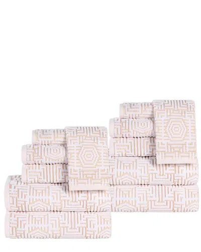 Superior Jasper Cotton Modern Geometric Jacquard Plush 12pc Towel Set In Orange