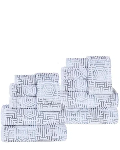 Superior Jasper Cotton Modern Geometric Jacquard Plush 12pc Towel Set In Blue
