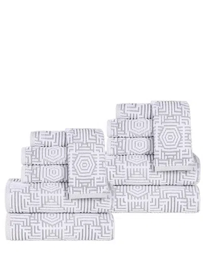 Superior Jasper Cotton Modern Geometric Jacquard Plush 12pc Towel Set In Gray