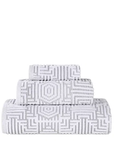 Superior Jasper Cotton Modern Geometric Jacquard Plush 3pc Towel Set In Yellow