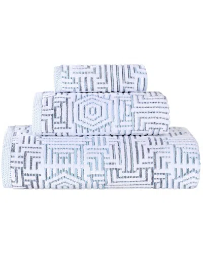 Superior Jasper Cotton Modern Geometric Jacquard Plush 3pc Towel Set In Blue