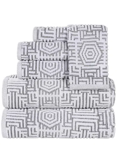 Superior Jasper Cotton Modern Geometric Jacquard Plush 6pc Towel Set In Blue