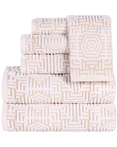Superior Jasper Cotton Modern Geometric Jacquard Plush 6pc Towel Set In Neutral